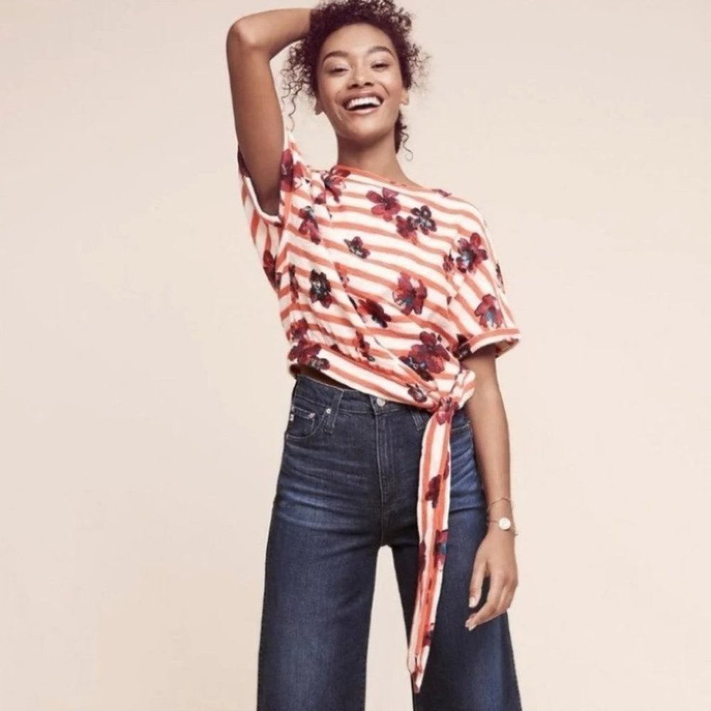 Anthropologie Postmark Striped Floral Top